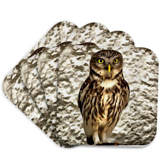 3drose, Small Brown Barn Owl Artistic Portrait, Set of 4 Coasters - Cork