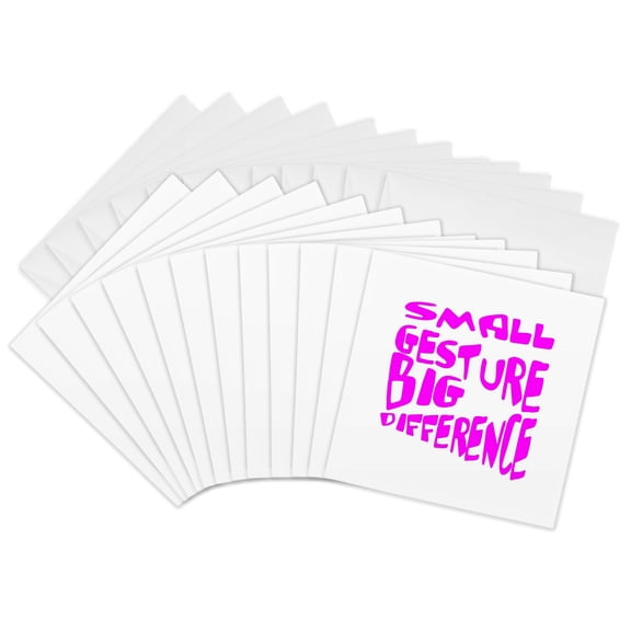 3drose, Small Gesture Big Difference Kindness Quote Pink Text on White, 12 Greeting Cards with Envelopes