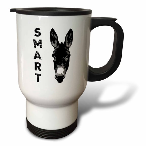3drose, Smartass. Knock Out of Donkey Head with Distressed Black Lettering., 14oz Stainless Steel Travel Mug