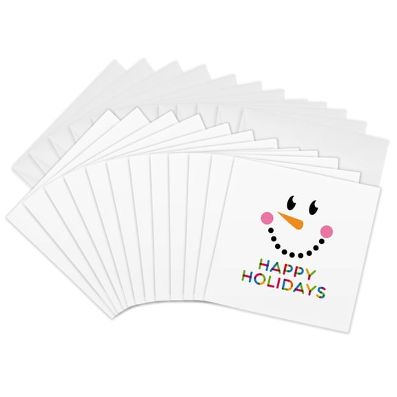 3drose, Smiling Snowman Face. Colorful Text Happy Holidays, 12 Greeting Cards with Envelopes
