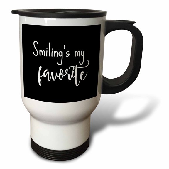 3drose, Smilings My Favorite. White Lettering on a Solid Black Background., 14oz Stainless Steel Travel Mug