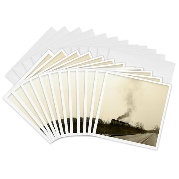 3drose, Smoking Train in Sepia, 12 Greeting Cards with Envelopes