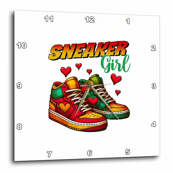 3drose, Sneaker Girl, Colorful Text, Image of Colorful Sneaker Shoes Art, 15x15 Wall Clock