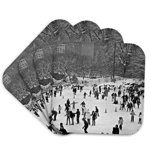 3drose, Snow Blizzard in Central Park Manhattan New York City Ice Skate Ring, Set of 4 Coasters - Soft
