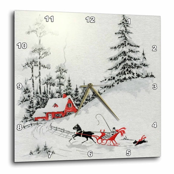 3drose, Snow Sleigh, 10x10 Wall Clock