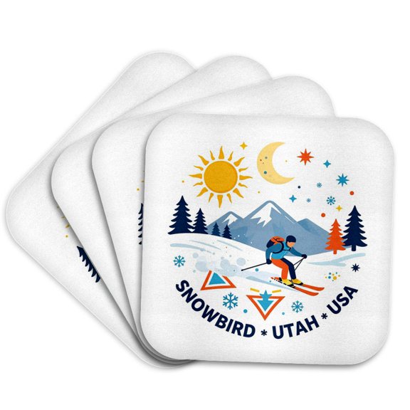 3drose, Snowbird, Utah, Usa. a Man Skies down the Hill. Skiing Gift for Him, Set of 4 Coasters - Soft