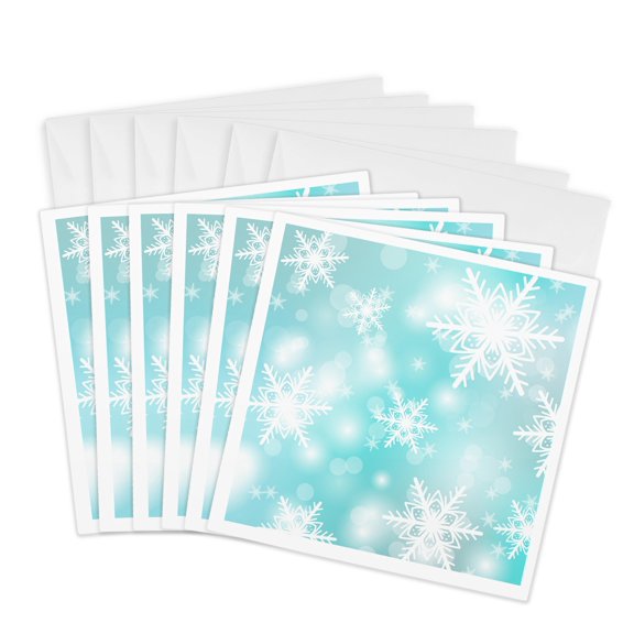 3drose, Snowflakes, Aqua, Bokeh, White, Pattern, Pretty, Winter, 6 Greeting Cards with Envelopes
