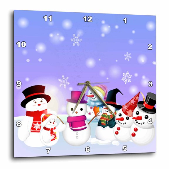 3drose, Snowman Party Cartoon, 10x10 Wall Clock