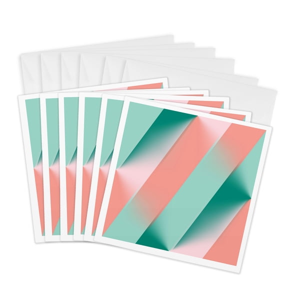 3drose, Soft Pink Peach Amber Yucca and Arbor Green Seamless Ombre, 6 Greeting Cards with Envelopes