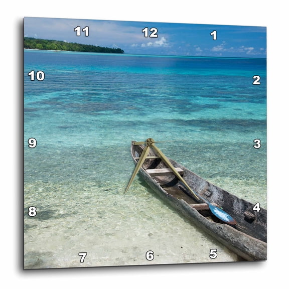 3drose, Solomon Islands, Malo Island. Clear Bay and Coral Reef, Dugout Canoe., 15x15 Wall Clock