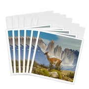 3drose, South America, Patagonia, Torres Del Paine. Guanacos in Field., 6 Greeting Cards with Envelopes