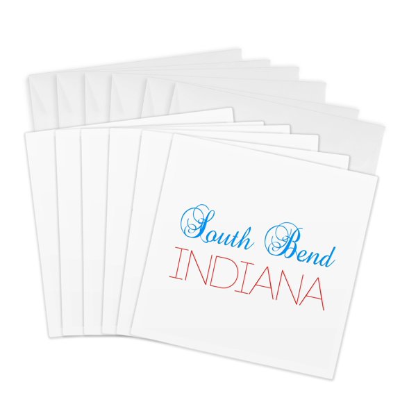 3drose, South Bend, Indiana Blue, Red Text. Patriotic Home Town Design, 6 Greeting Cards with Envelopes