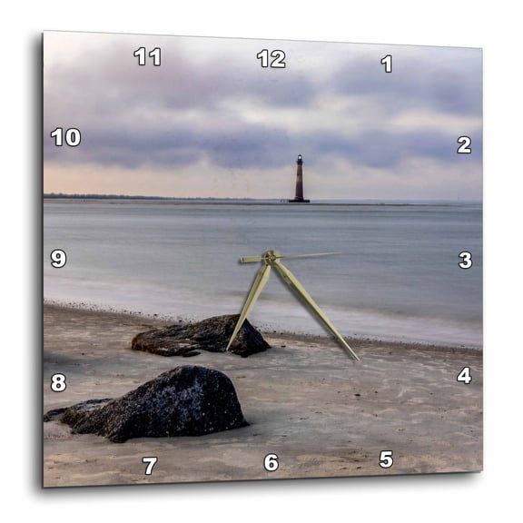 3drose, South Carolina, Charleston. Folly Beach and Morris Island Lighthouse, 10x10 Wall Clock