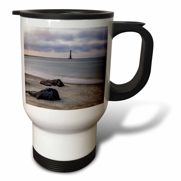 3drose, South Carolina, Charleston. Folly Beach and Morris Island Lighthouse, 14oz Stainless Steel Travel Mug