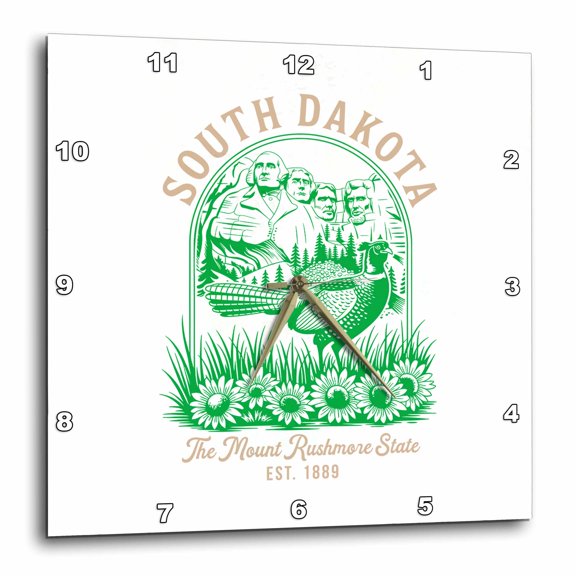 3drose, South Dakota State, the Usa. the Mount Rushmore State. Est. in 1889, 10x10 Wall Clock