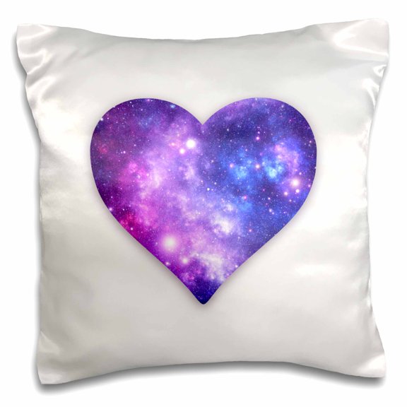 3drose, Space Heart. Love Heart with Purple Outer Space Galaxies Stars Nebulas, 16x16 inch Pillow Case