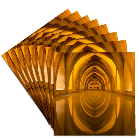 3drose, Spain, Andalusia, Seville, Alcazar. Repeating Arches of the Baths, Set of 8 Ceramic Tile Coasters
