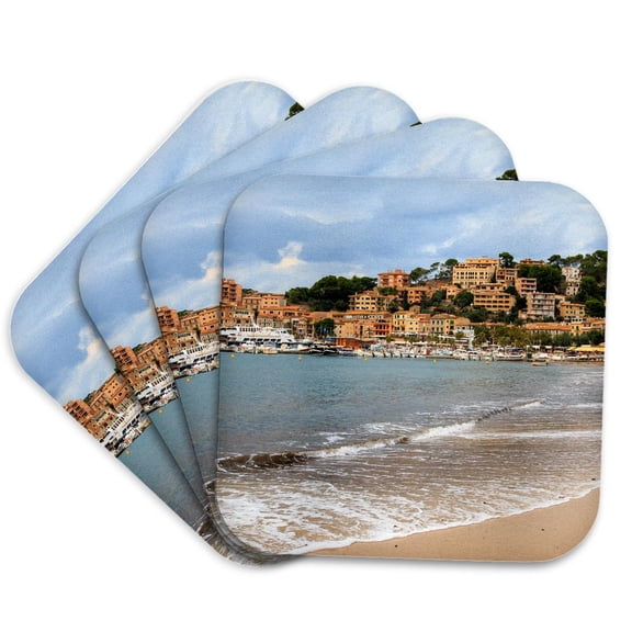 3drose, Spain, Balearic Islands, Mallorca, Port of Soller Historic Waterfront, Set of 4 Coasters - Soft