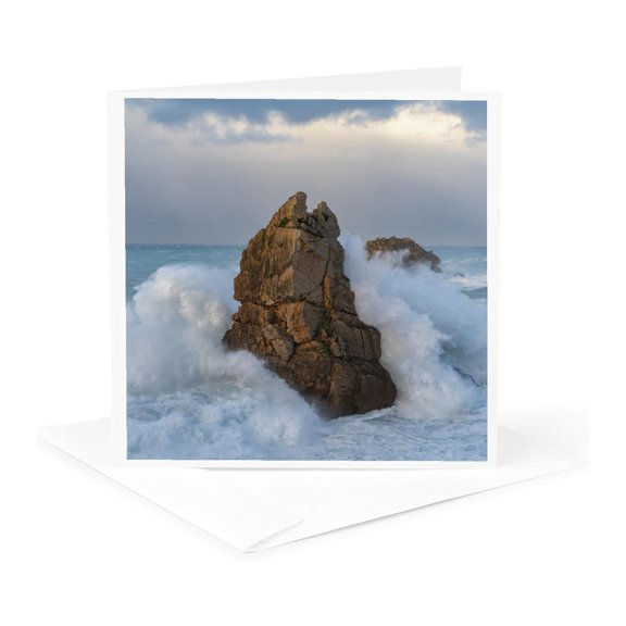 3drose, Spain, Liencres. Ocean Waves and Sea Stack Formations, 1 Greeting Card with Envelope