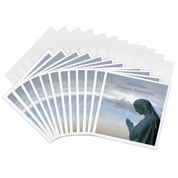 3drose, Spanish First Communion, Felicidades Primera Comunión. Lady Praying, 12 Greeting Cards with Envelopes