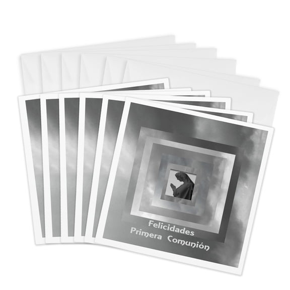 3drose, Spanish First Communion, Felicidades Primera Comunión. Lady Praying in the Clouds, 6 Greeting Cards with Envelopes