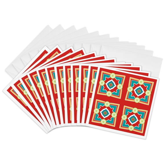3drose, Spanish Tile Design Red and Blue, 12 Greeting Cards with Envelopes