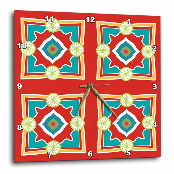 3drose, Spanish Tile Design Red and Blue, 13x13 Wall Clock