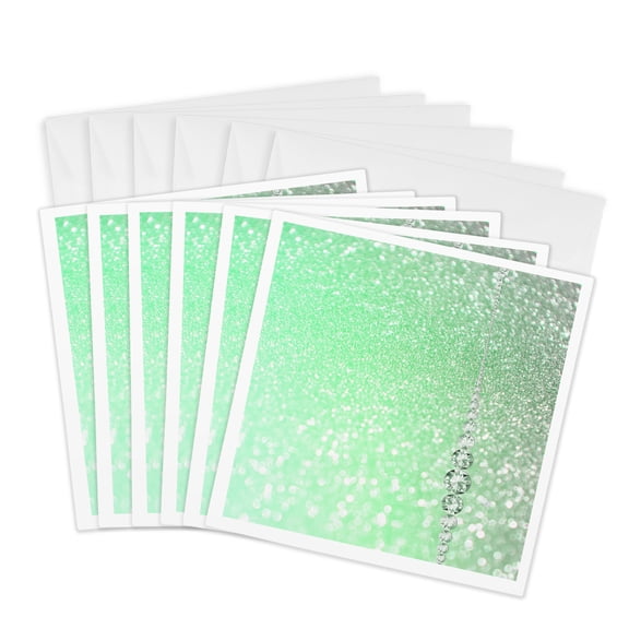 3drose, Sparkling Mint Green Luxury Elegant Mermaid Glitter Effect Art Print, 6 Greeting Cards with Envelopes
