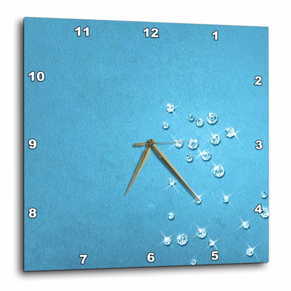3drose, Sparkling Rhinestones on Blue Texture, 10x10 Wall Clock