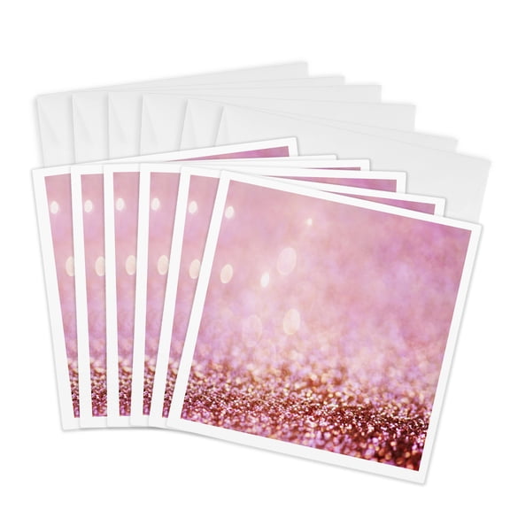 3drose, Sparkling Rose Gold Pink Luxury Shine Girly Elegant Mermaid Glitter, 6 Greeting Cards with Envelopes