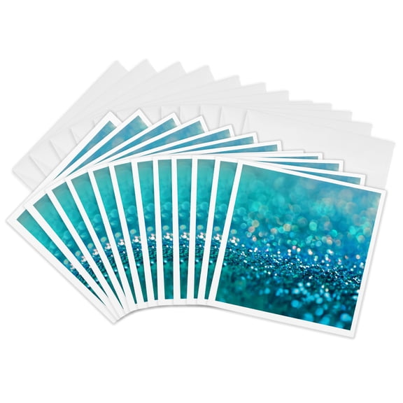 3drose, Sparkling Teal Blue Luxury Shine Girly Elegant Mermaid Glitter, 12 Greeting Cards with Envelopes