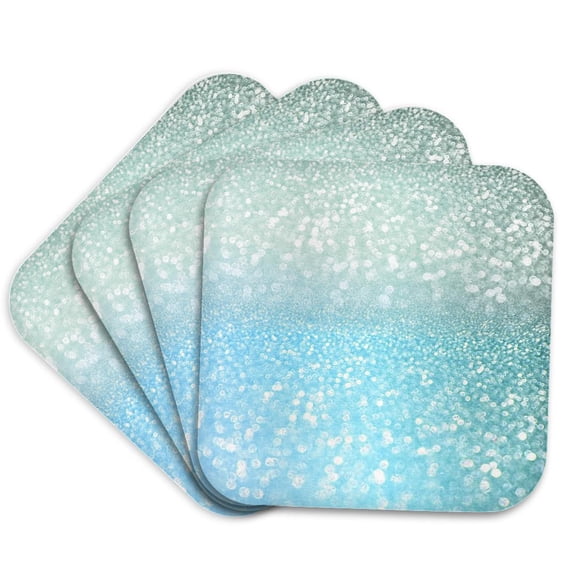 3drose, Sparkling Teal Blue Luxury Shine Girly Elegant Mermaid Glitter, Set of 4 Coasters - Soft