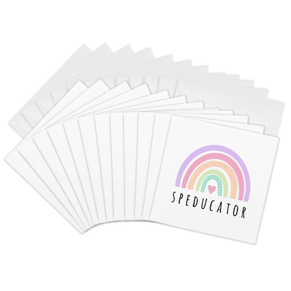 3drose, Speducator Sped Teacher Special Education School Ed Boho Rainbow Heart, 12 Greeting Cards with Envelopes