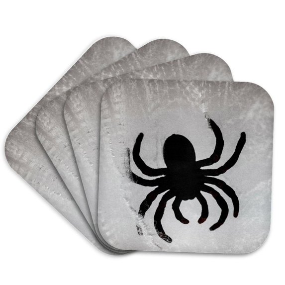 3drose, Spider on White Web, Set of 4 Coasters - Cork