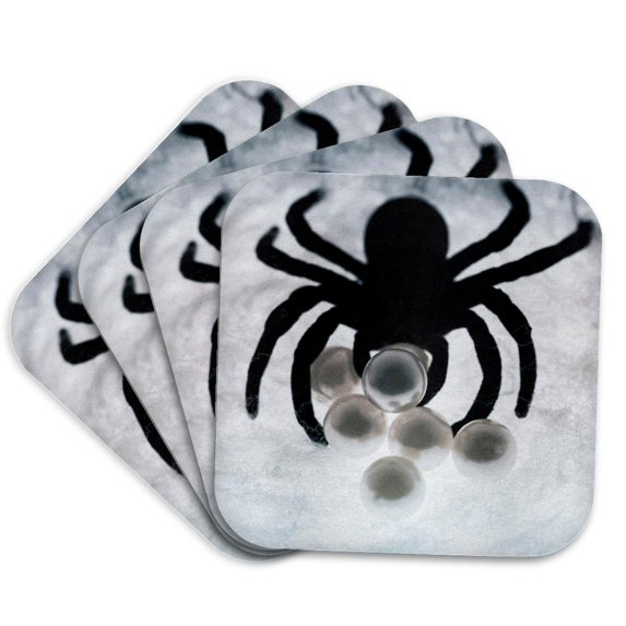 3drose, Spider on White Web with Eggs, Set of 4 Coasters - Cork