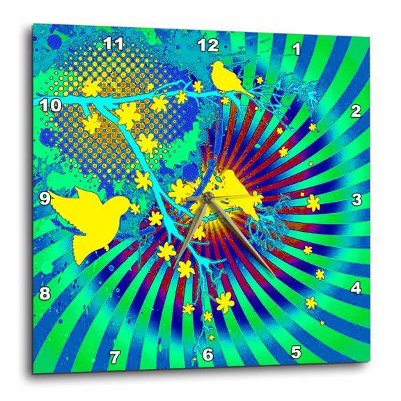 3drose, Spiral Optical Illusion Abstract with Birds, 15x15 Wall Clock
