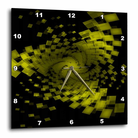 3drose, Spiraling Yellow Squares Against a Black Background, 10x10 Wall Clock