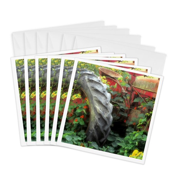 3drose, Spring Flowers Adorn an Old Tractor - Us48 Rdu0072 - Richard Duval, 6 Greeting Cards with Envelopes