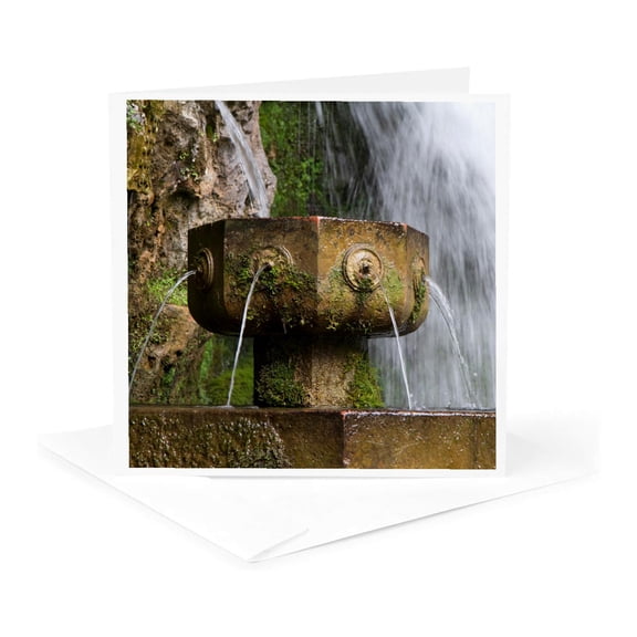 3drose, Spring Water Fountain at the Holy Cave of Covadonga, Spain., 1 Greeting Card with Envelope