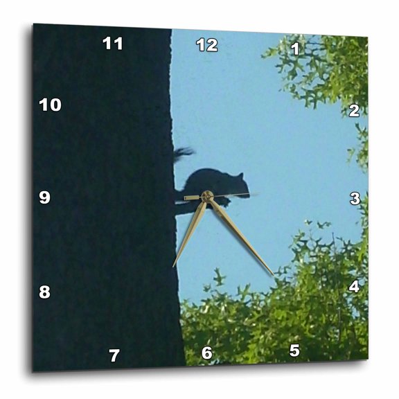 3drose, Squirrel Sitting on Tree Branch in Silhouette, 15x15 Wall Clock