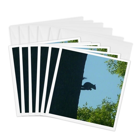 3drose, Squirrel Sitting on Tree Branch in Silhouette, 6 Greeting Cards with Envelopes