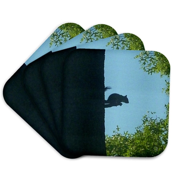 3drose, Squirrel Sitting on Tree Branch in Silhouette, Set of 4 Coasters - Cork