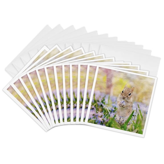3drose, Squirrel with Flower Watercolor Illustration, 12 Greeting Cards with Envelopes
