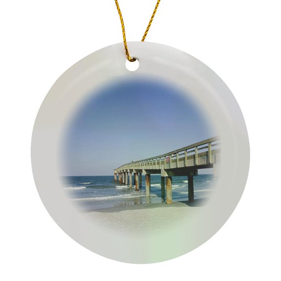 3drose, St. Augustine Beach Pier, Florida, Usa - Us10 Dpb0056 - Douglas Peebles, Circle Porcelain Ornament