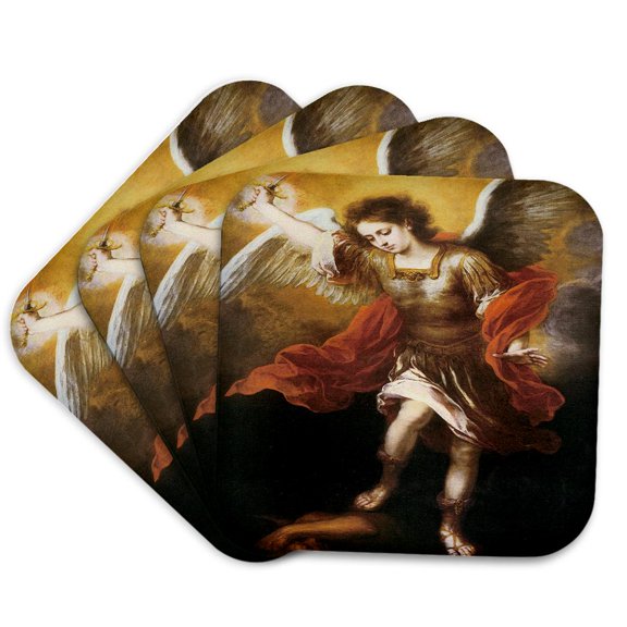 3drose, St. Michael by Bartolome Esteban Murillo, Set of 4 Coasters - Soft