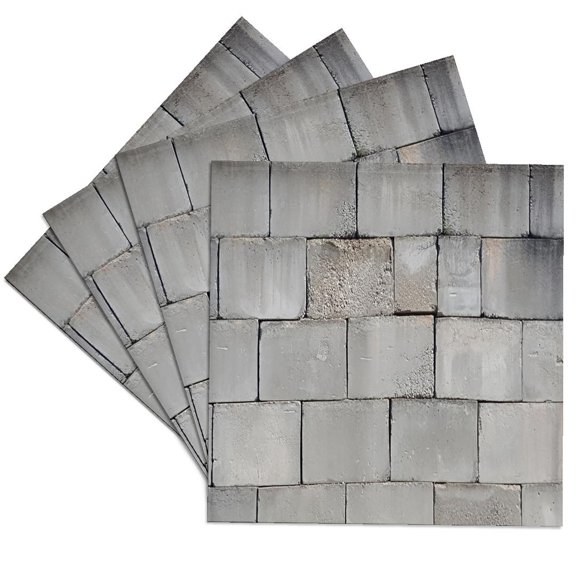 3drose, Stacked Cement Cinder Block Brick Wall, Set of 4 Ceramic Tile Coasters