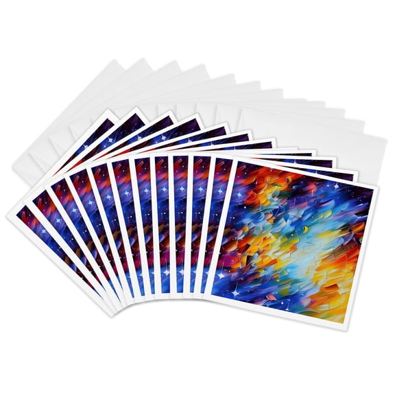 3drose, Starry Night and Cosmic Light Abstract Art Colorful Digital Painting, 12 Greeting Cards with Envelopes