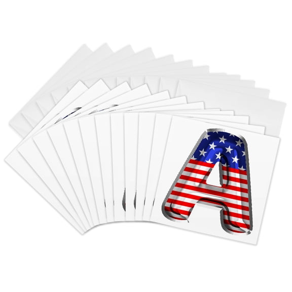 3drose, Stars and Stripes Monogram Initial A, 12 Greeting Cards with Envelopes