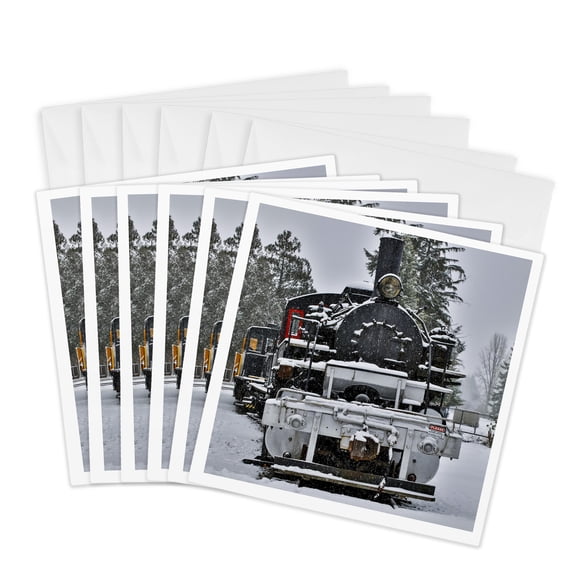 3drose, Steam Engine Train on Tracks in Town of Snoqualmie, Wa., 6 Greeting Cards with Envelopes