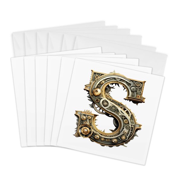 3drose, Steampunk Image of Metal Monogram Initial S, 6 Greeting Cards with Envelopes